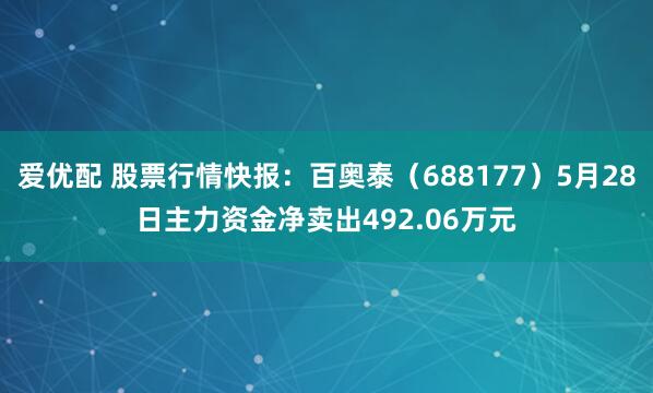 爱优配 股票行情快报：百奥泰（688177）5月28日主力资金净卖出492.06万元